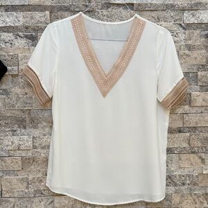 Elegant Cream V-Neck Women's Top